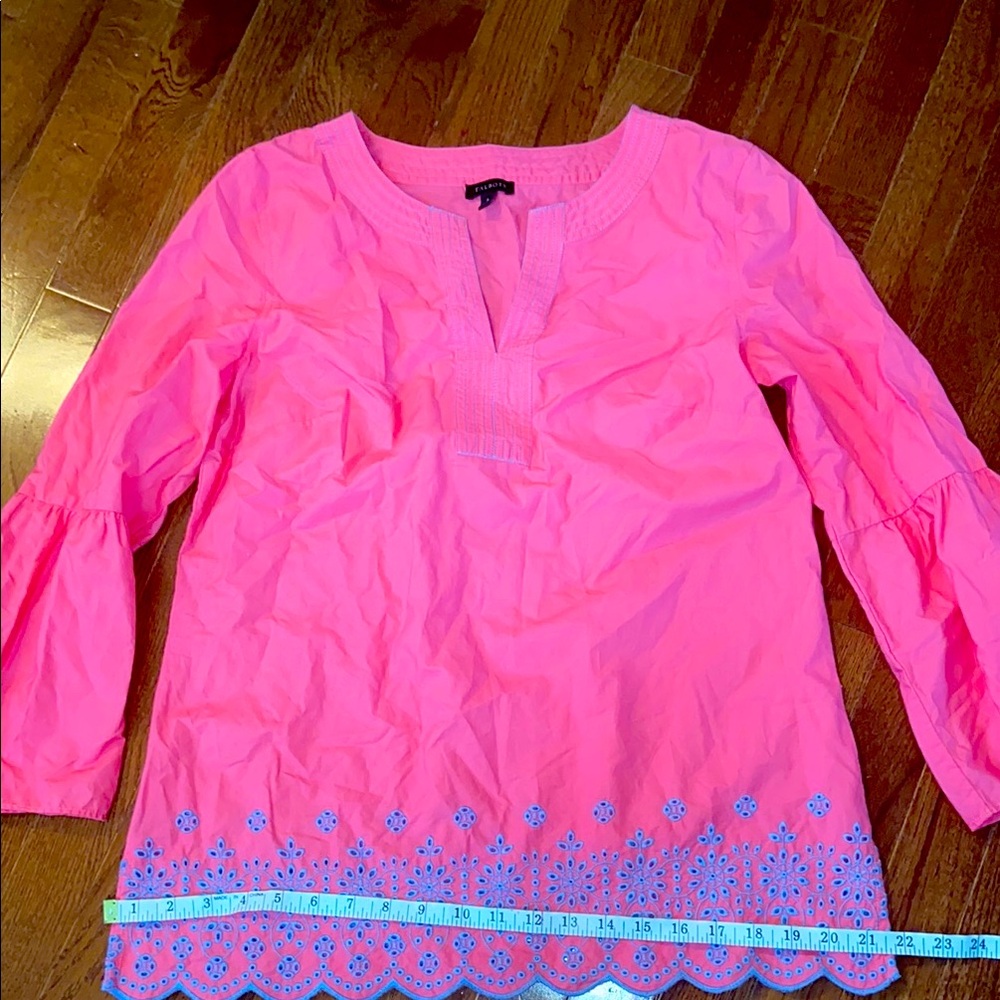 Talbots Pink Top with Blue Stitching